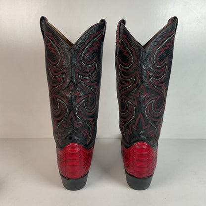 Vintage Larry Mahan Cherry Red Python Snakeskin Cowboy Boots 9.5 D Back Cut