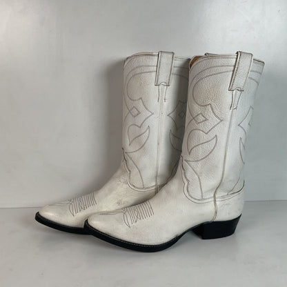 Vintage 1960s Justin White Cowboy Boots Men's 10 B | Women’s 11 Old Fort Worth Label