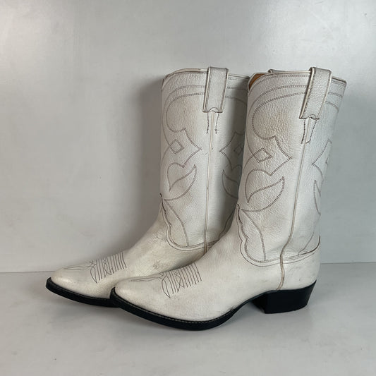 Vintage 1960s Justin White Cowboy Boots Men's 10 B | Women’s 11 Old Fort Worth Label