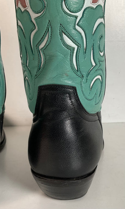 Old Gringo Turquoise Pee Wee Cowgirl Boots 7 B Tooled Flower Inlay Shorty