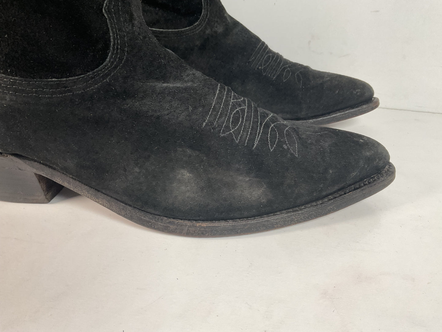 Vintage Nocona Black Suede Cowboy Boots 9 D USA Made Red Label