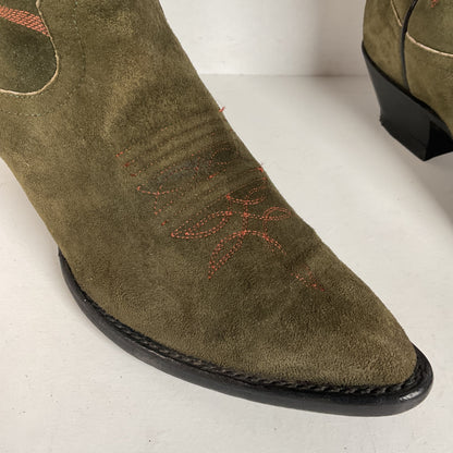 Vintage Hyer Cowboy Boots | 1980s | Olive Green Suede | Women’s 6.5 B