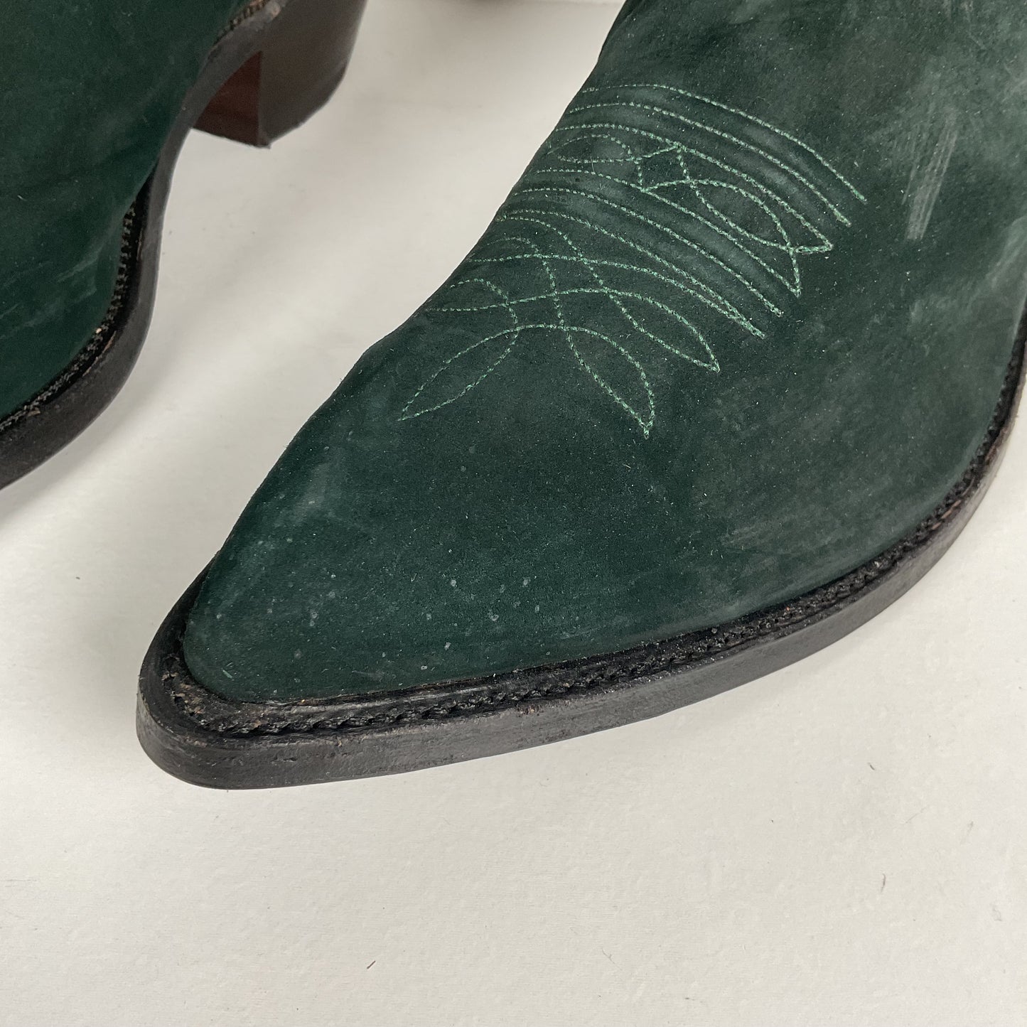 Vintage Nocona Wild Boar Cowboy Boots | Pig Skin Suede | Emerald Green | Men’s 11.5 E