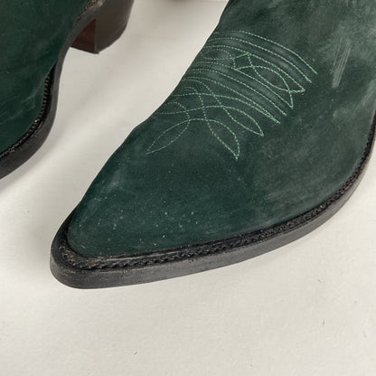 Vintage Nocona Wild Boar Cowboy Boots | Pig Skin Suede | Emerald Green | Men’s 11.5 E