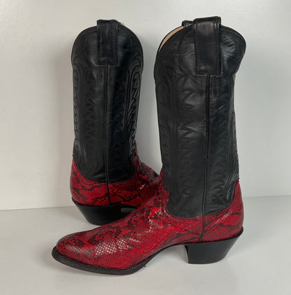 Vintage Justin Python Cowgirl Boots | Snakeskin | USA Made | Red | Women’s 7.5 B
