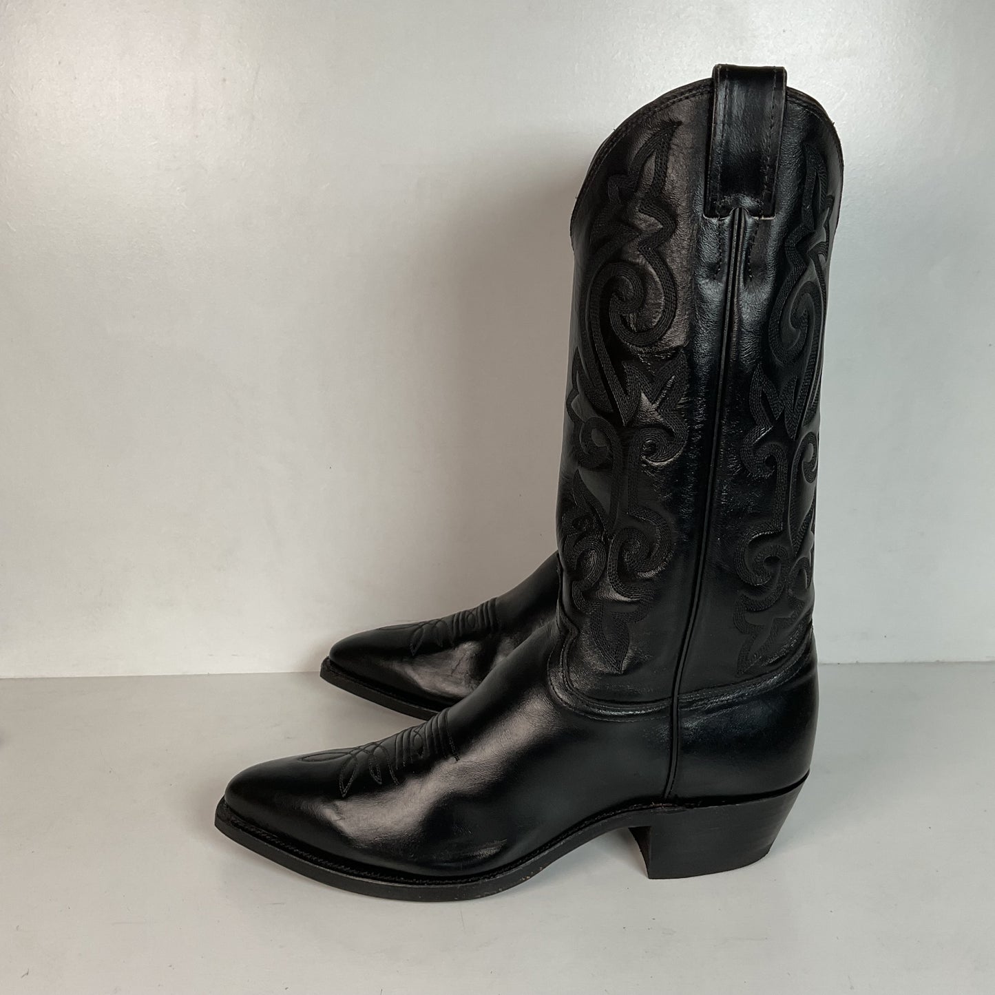 Justin Corona Top Leather Cowboy Boots 9.5 B USA Style 1434 Classic Black