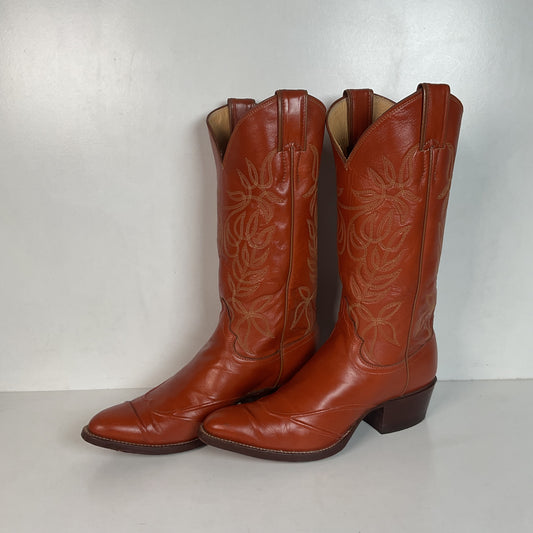 Vintage Justin Burnt Orange Cowgirl Boots 7 C USA Made