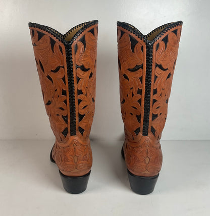 Cock of The Walk Cowboy Boots 12.5 Hand Tooled Carrie Cameron Designs