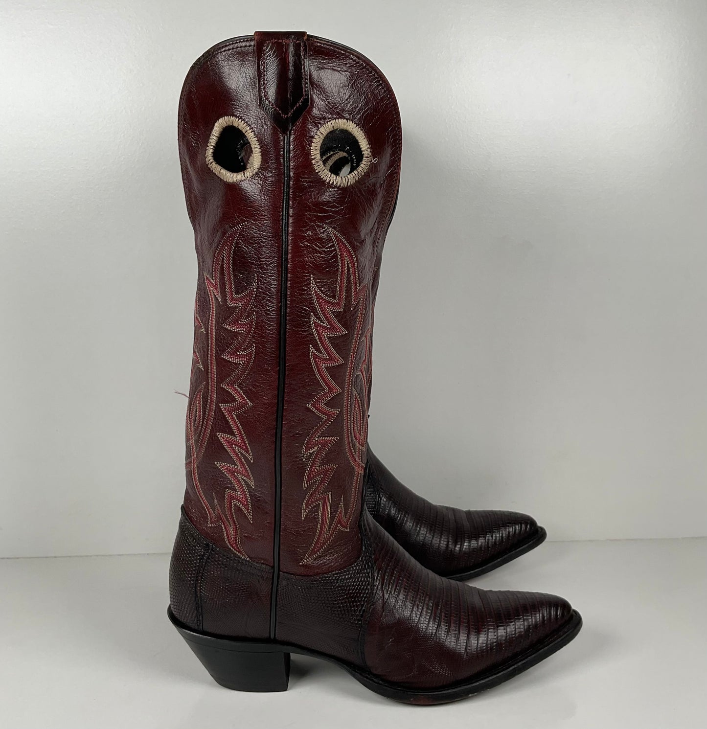 Vintage Tony Lama Teju Lizard Buckaroo Boots | Burgundy | Women’s 9 B