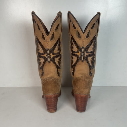 Vintage Miss Capezio Butterfly Inlay Cowgirl Boots 6.5 M USA Rough Out Suede