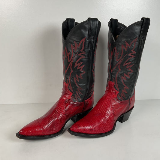 Vintage Justin Teju Lizard Cowgirl Boots | USA Made | Ruby Red | Women’s 7.5 B