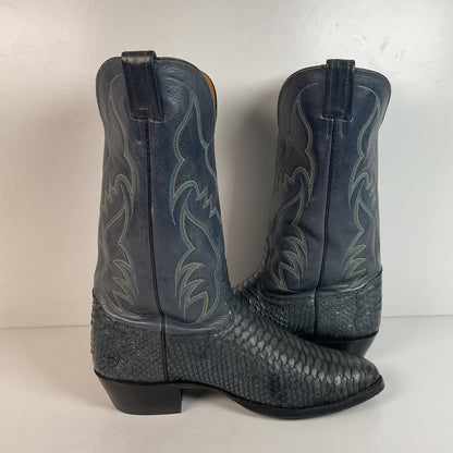 Vintage Nocona Dark Blue Python Snakeskin Cowboy Boots 12 D USA Made