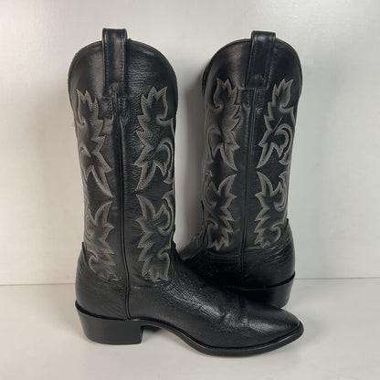 Vintage J Chisholm Exotic Ostrich Leg Cowboy Boots 9 D Classic Black USA Made