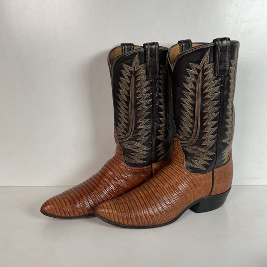 Vintage Tony Lama Teju Lizard Cowgirl Boots 7.5 A Carmel Color Black Label