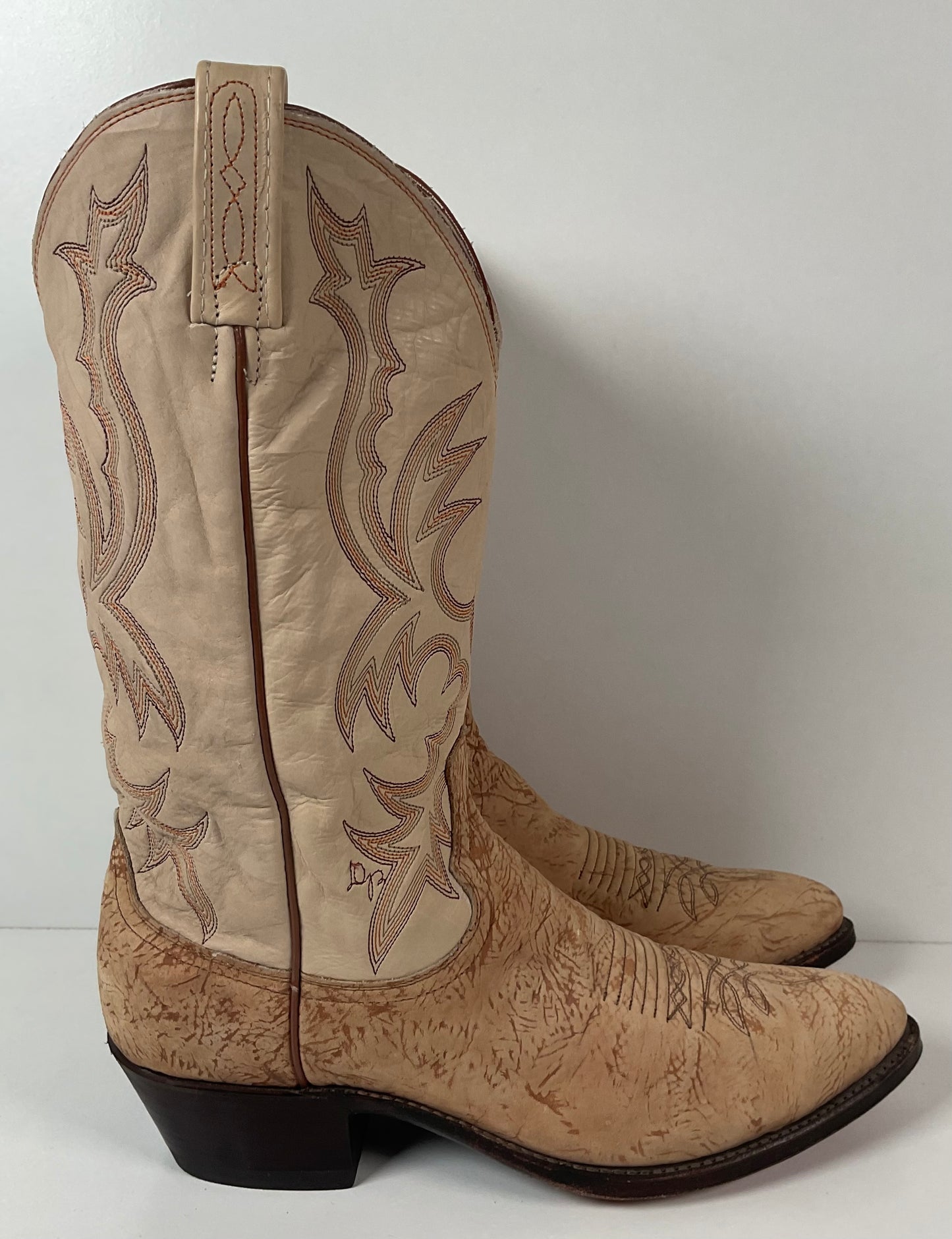 Vintage Dan Post Sueded Shoulder Cowboy Boots 10 D USA Crème Custom