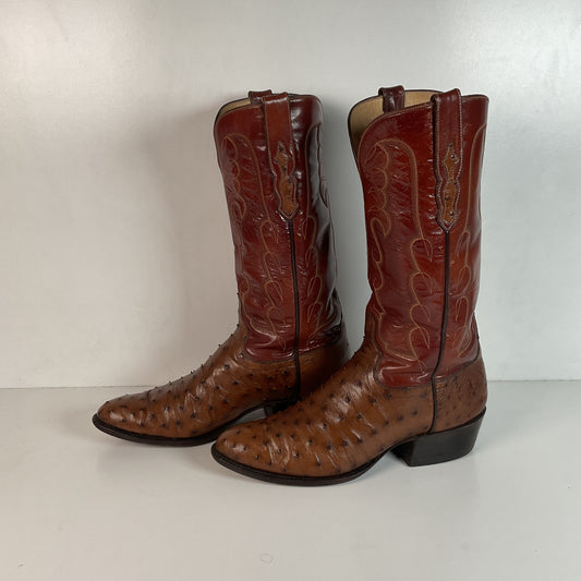Vintage TO Stanley Kango Tobacco Ostrich Quill Cowboy Boots 10.5 D USA Made Exotic