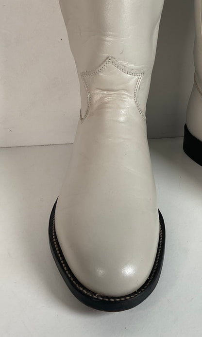 Justin Pearl White Roper Boots 8 C USA Made