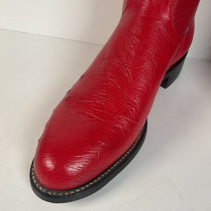 Justin Smooth Ostrich Roper Boots | Exotic | USA Made | Ruby Red | Women’s 7 B