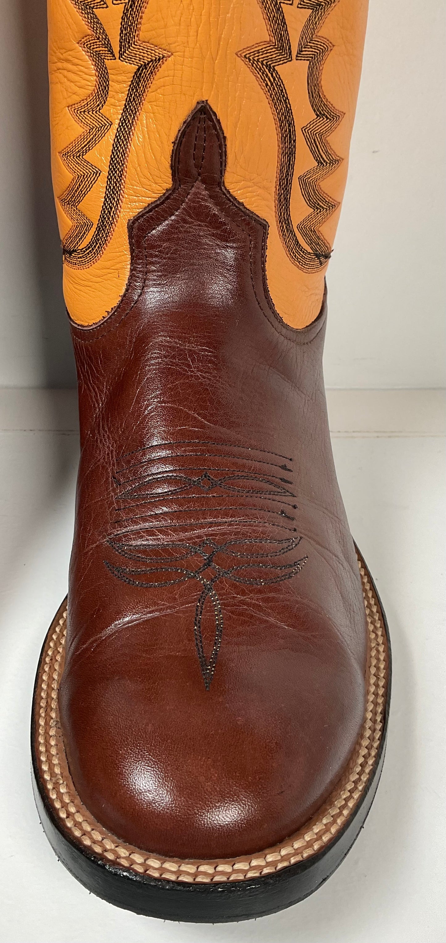 Anderson Bean Leather Roper Western Boots 9 D Mango Yellow USA Recraft