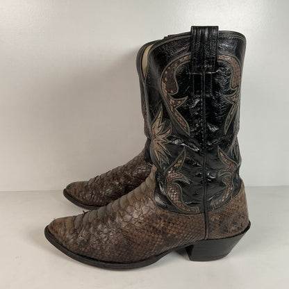 Vintage Olathe Python Snakeskin Cowboy Boots | Distressed | Tooled Inlay | 13 EE