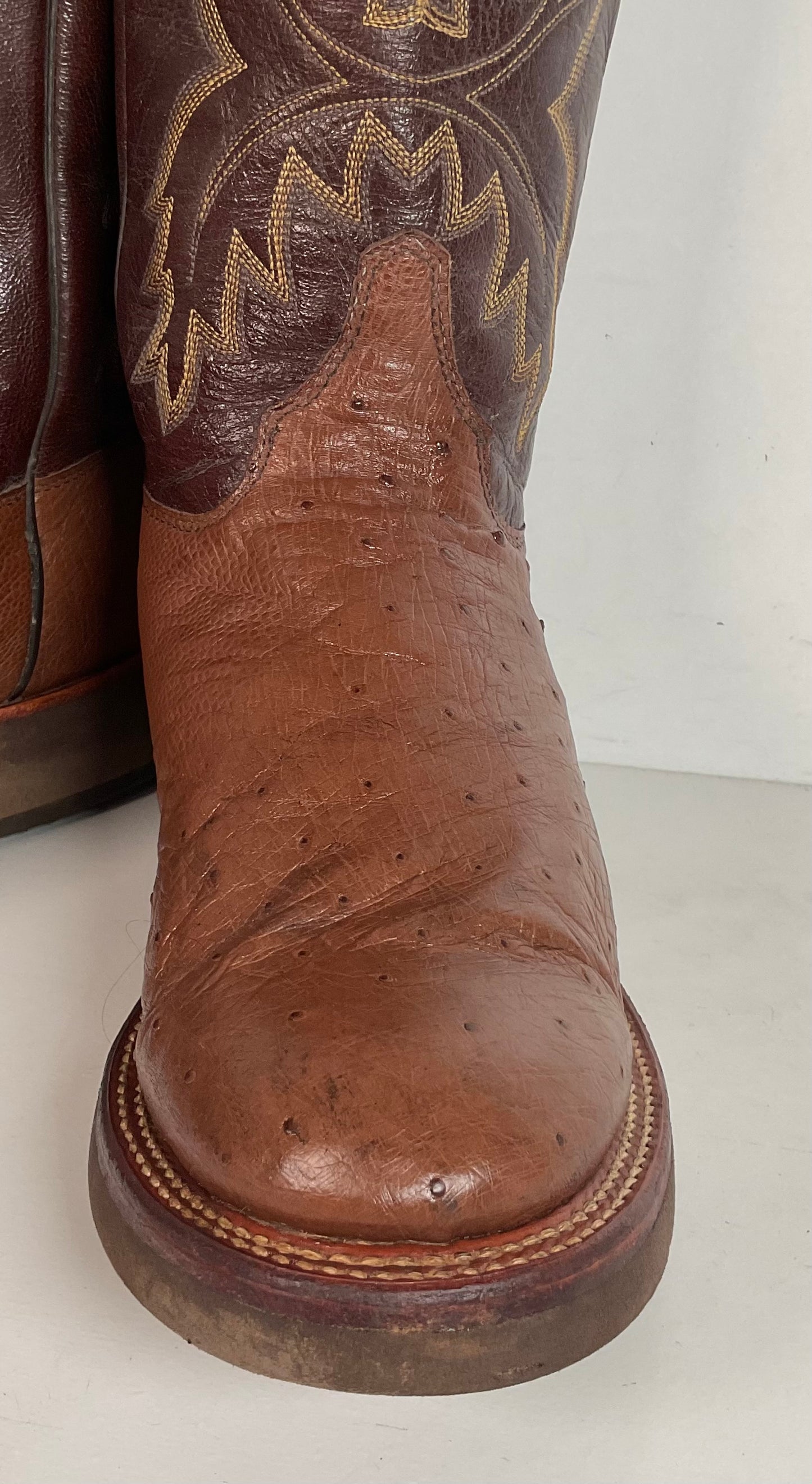 Justin Smooth Ostrich Tekno Crepe Roper Boots 8.5 EE USA Made Exotic