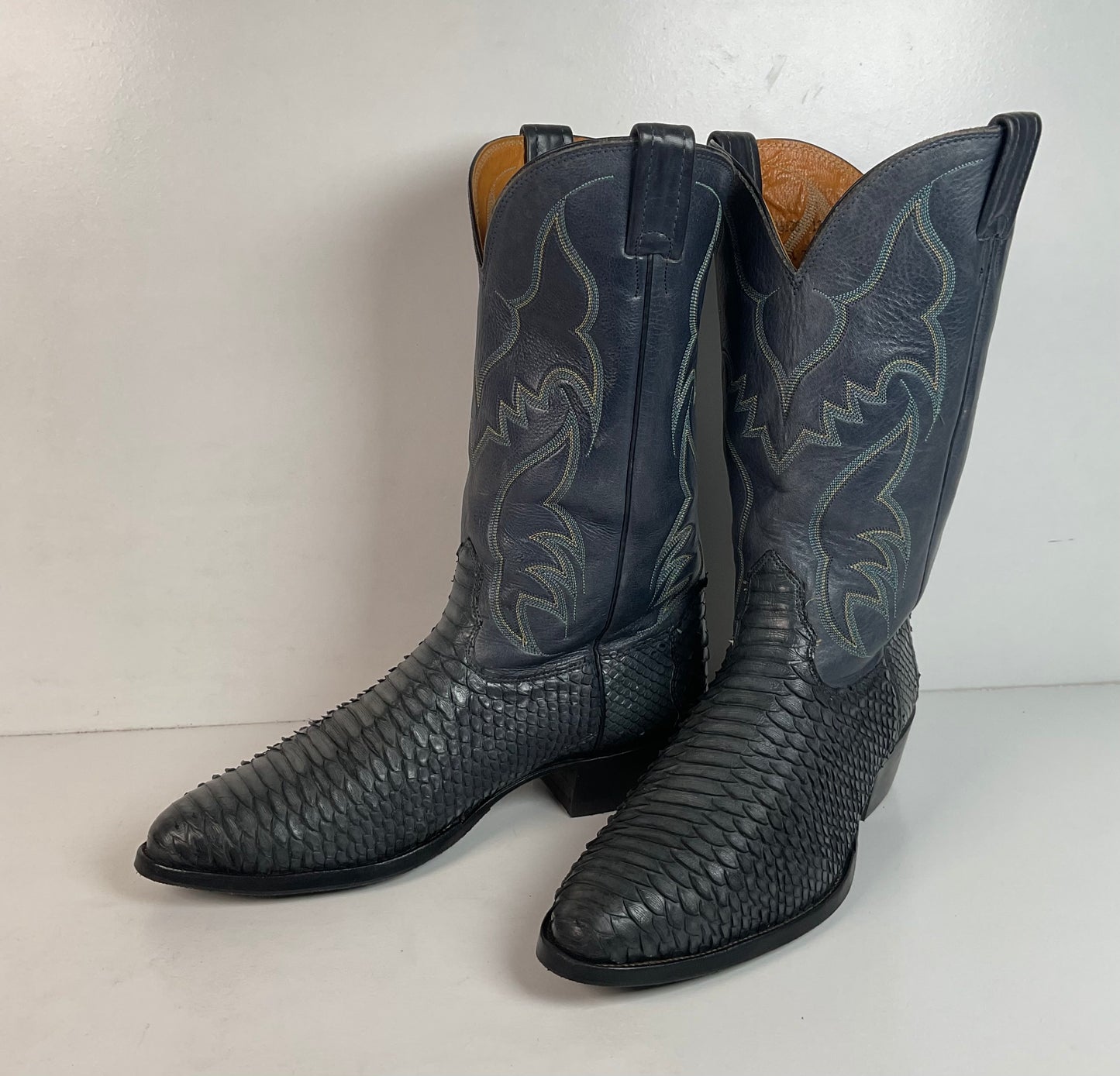 Vintage Nocona Dark Blue Python Snakeskin Cowboy Boots 12 D USA Made