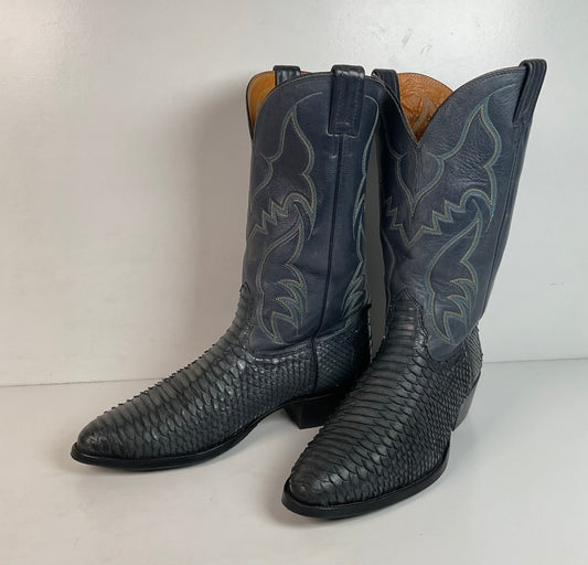 Vintage Nocona Dark Blue Python Snakeskin Cowboy Boots 12 D USA Made