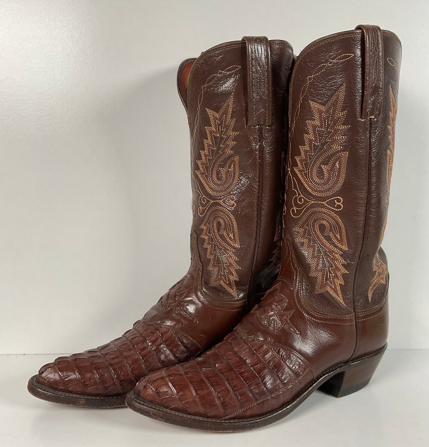 Lucchese 1883 Caiman Crocodile Cowgirl Boots 7 B Tooled Inlay Exotic