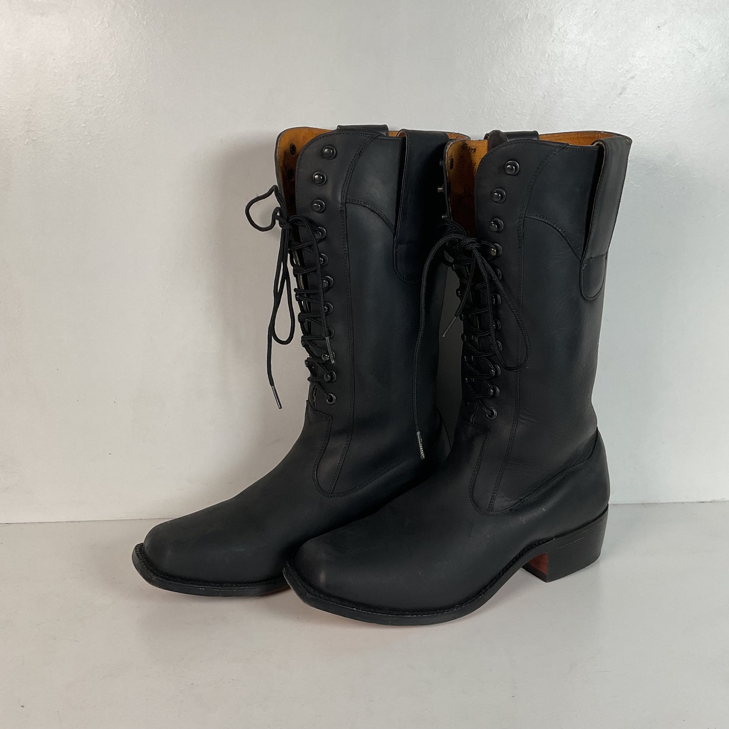 Custom Black Oiled Lace Up Boots Men’s 8 Narrow | Women’s 9 Victorian