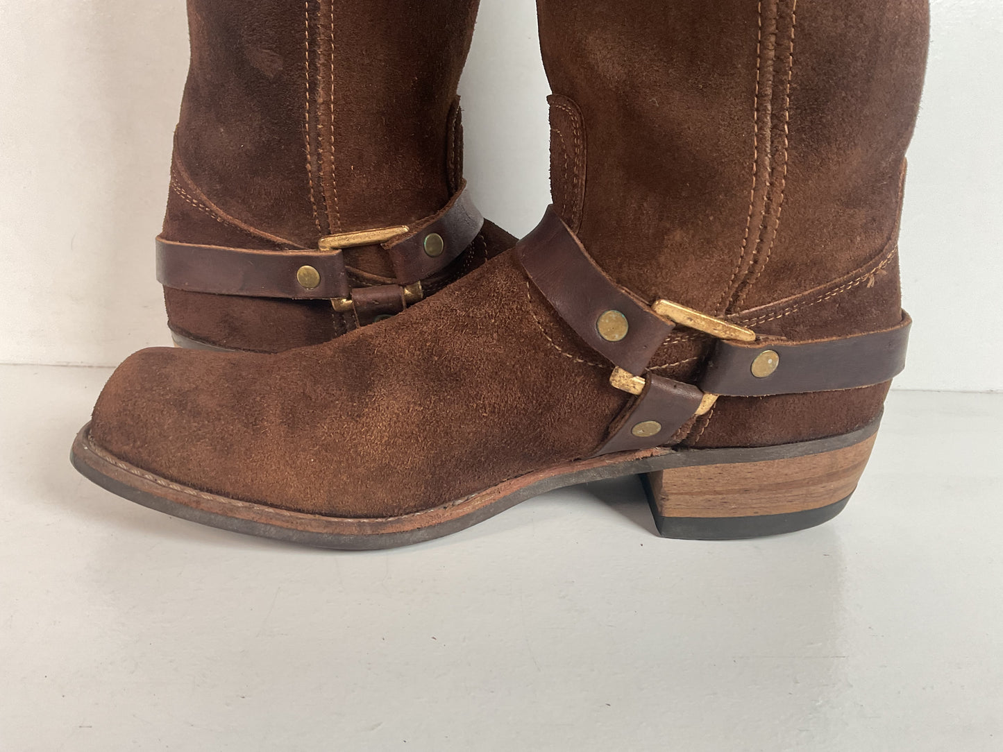1970s Sears Chocolate Suede Harness Boots Men’s 10 B (Narrow) USA Made