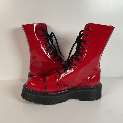 Underground England Lace Up Boots | Safety Toe | Cherry Red Patent | UK 6 | US 8
