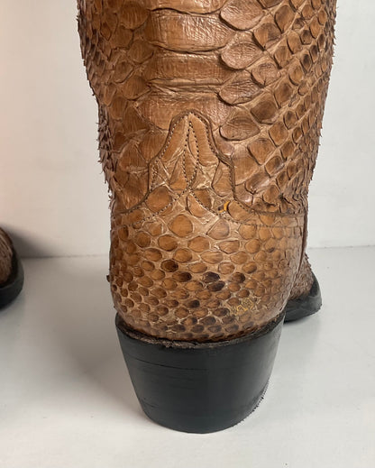 Vintage Full Python Snakeskin Cowboy Boots 8 D Back Cut Recraft