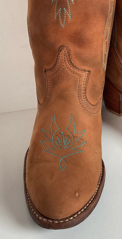 Vintage Dingo Acme Nubuck Suede Cowgirl Boots 8 M Dream Catcher Stitching