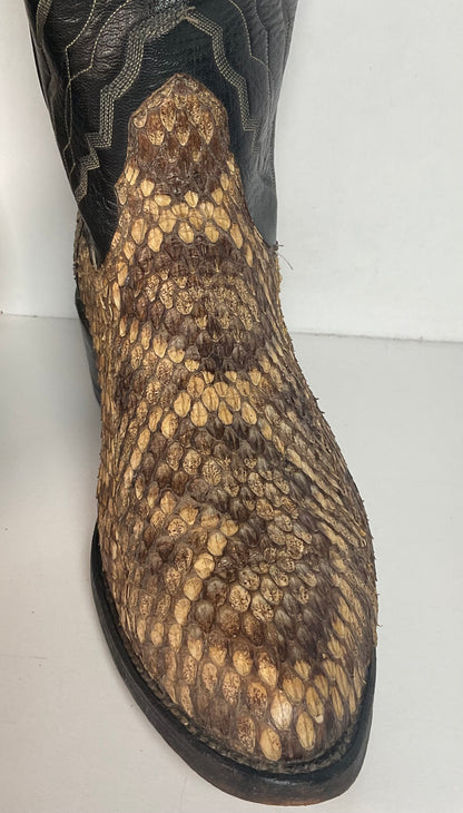 Diamondback Rattlesnake Cowboy Boots | Custom Made | Collar Overlay | Men’s 10 B