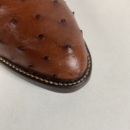 Vintage J Chisholm Exotic Full Quill Ostrich Cowboy Boots 8 D Brown USA Made