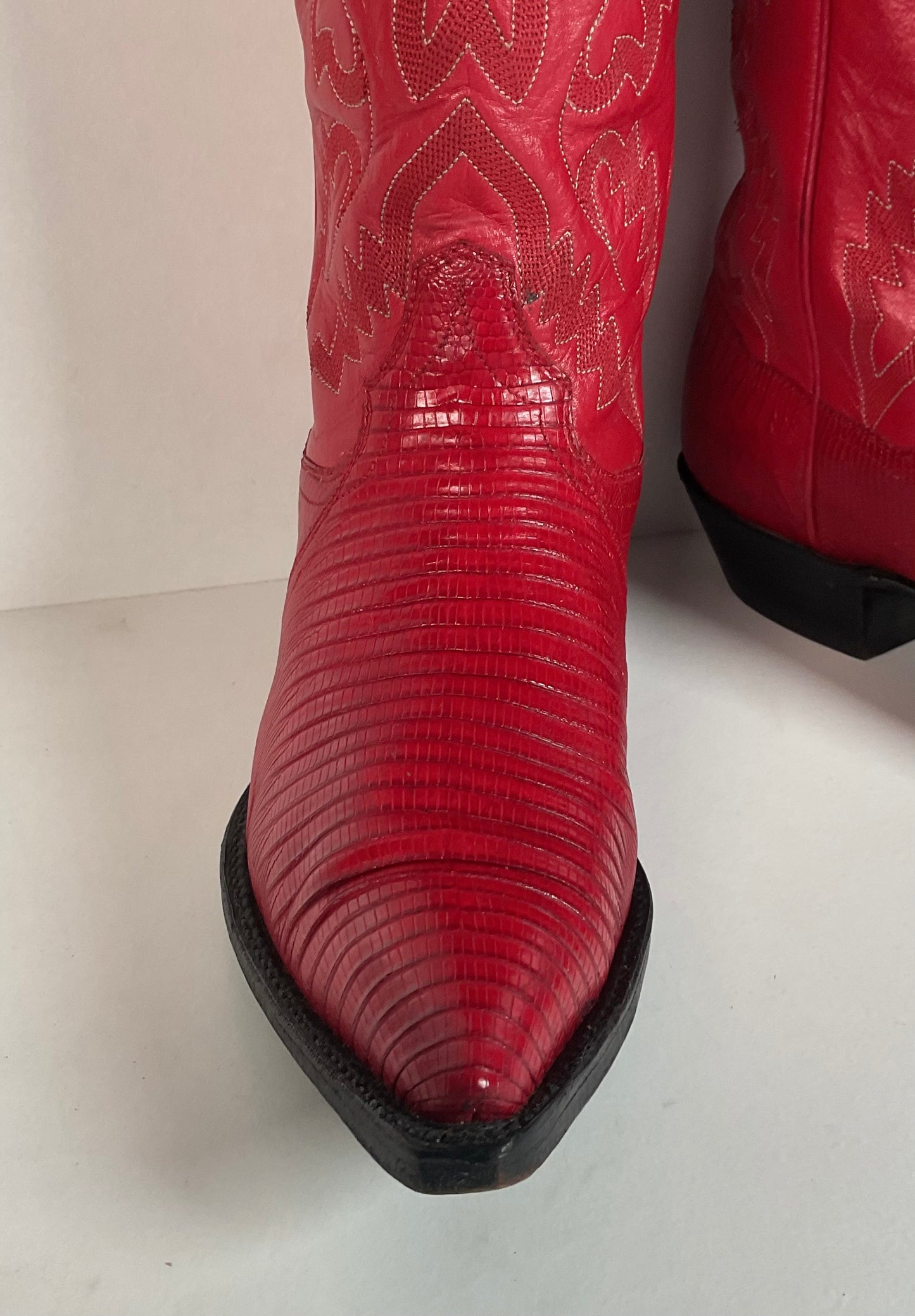 Vintage Panhandle Slim Teju Lizard Cowgirl Boots | Ruby Red | Women’s 7.5 B
