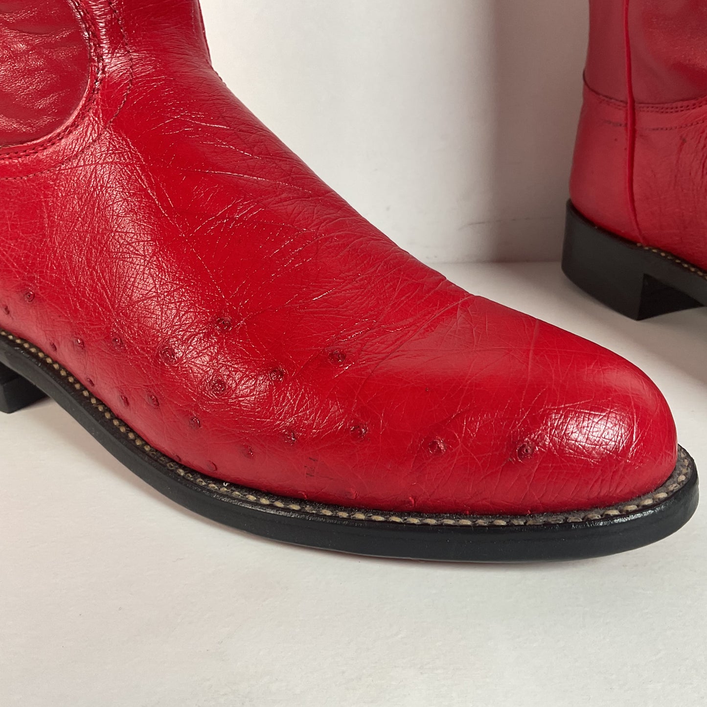 Justin Smooth Ostrich Roper Boots | Exotic | USA Made | Ruby Red | Women’s 7 B
