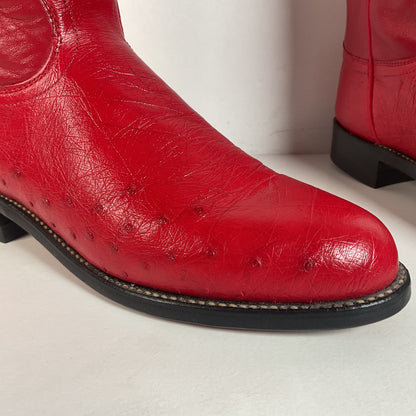 Justin Smooth Ostrich Roper Boots | Exotic | USA Made | Ruby Red | Women’s 7 B