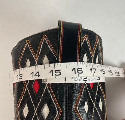 Vintage 1960s ACME Tooled Diamond Inlay Leather Cowboy Boots 8 D Old Label USA Made