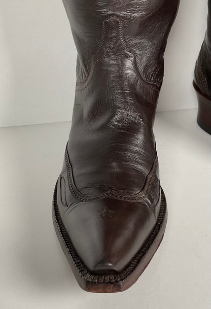 J.B. Hill for M.L. Leddy | Calfskin Cowgirl Boots | Dark Brown | Women’s 7 B