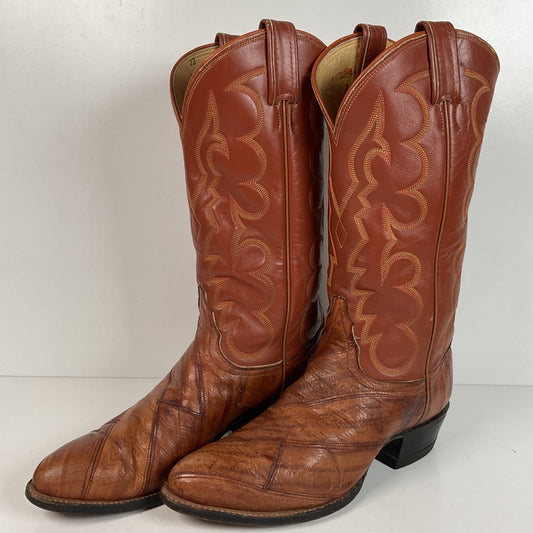 Vintage Tony Lama Eel Skin Cowboy Boots 8.5 D Gold Label Exotic