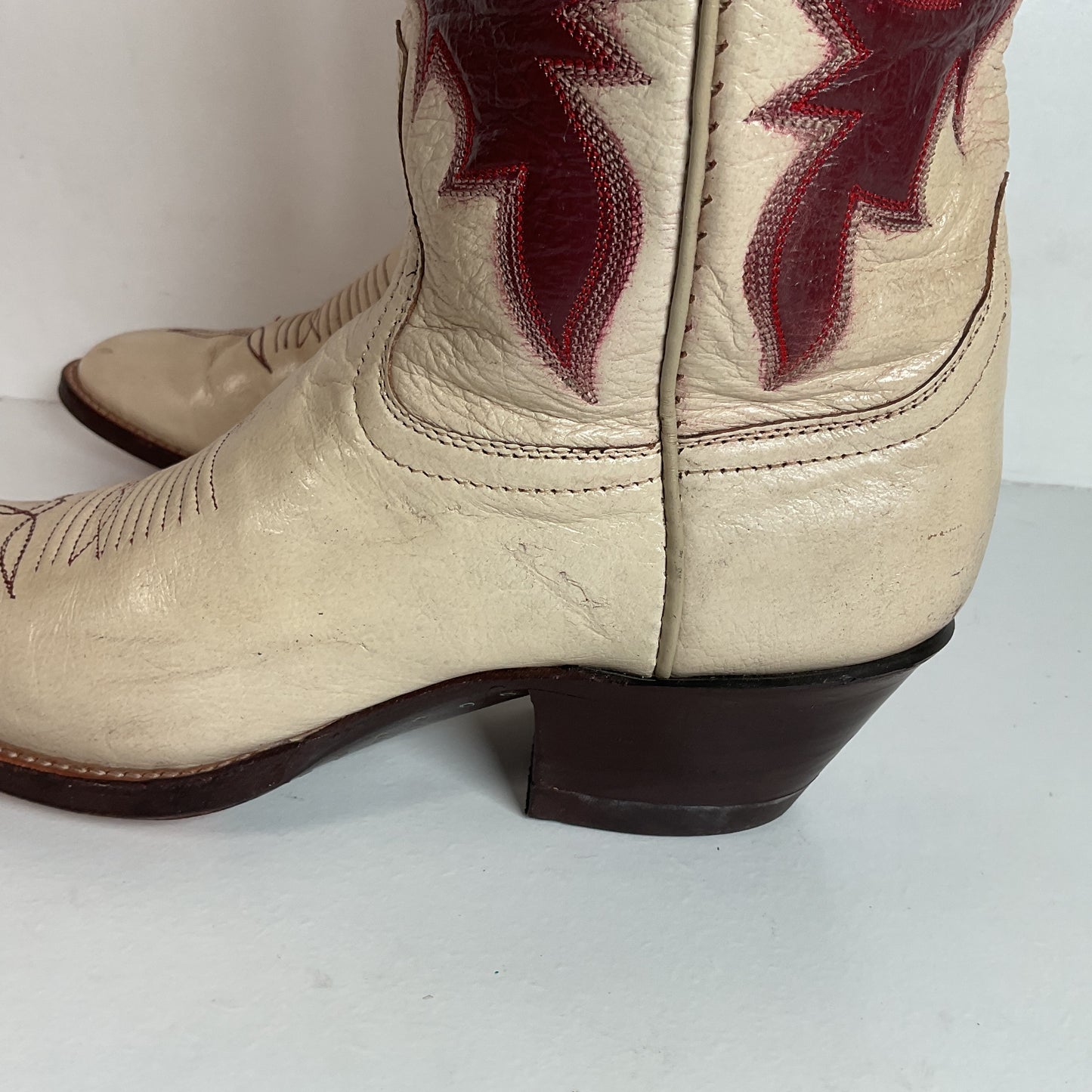 Vintage Laramie Handmade Cowgirl Boots 6.5 C Cranberry Inlay