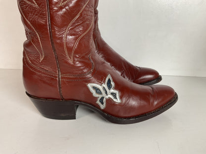 Vintage Justin 18” Butterfly Cowgirl Boots 5.5 C Snakeskin Inlay 70s