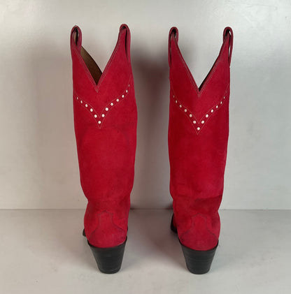 Vintage Justin Red Pig Skin Cowgirl Boots | Brush Off | USA Made | 6 B
