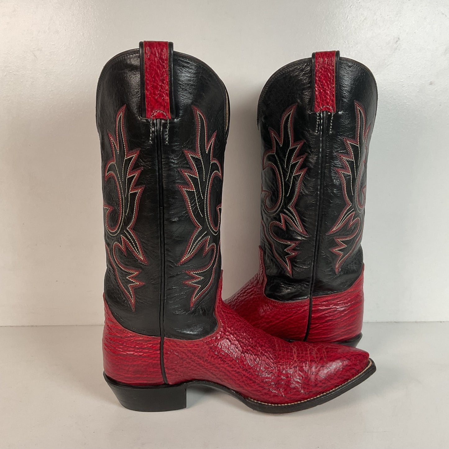 Vintage Hondo Shark Skin Cowgirl Boots 7.5 B Exotic Cherry Red