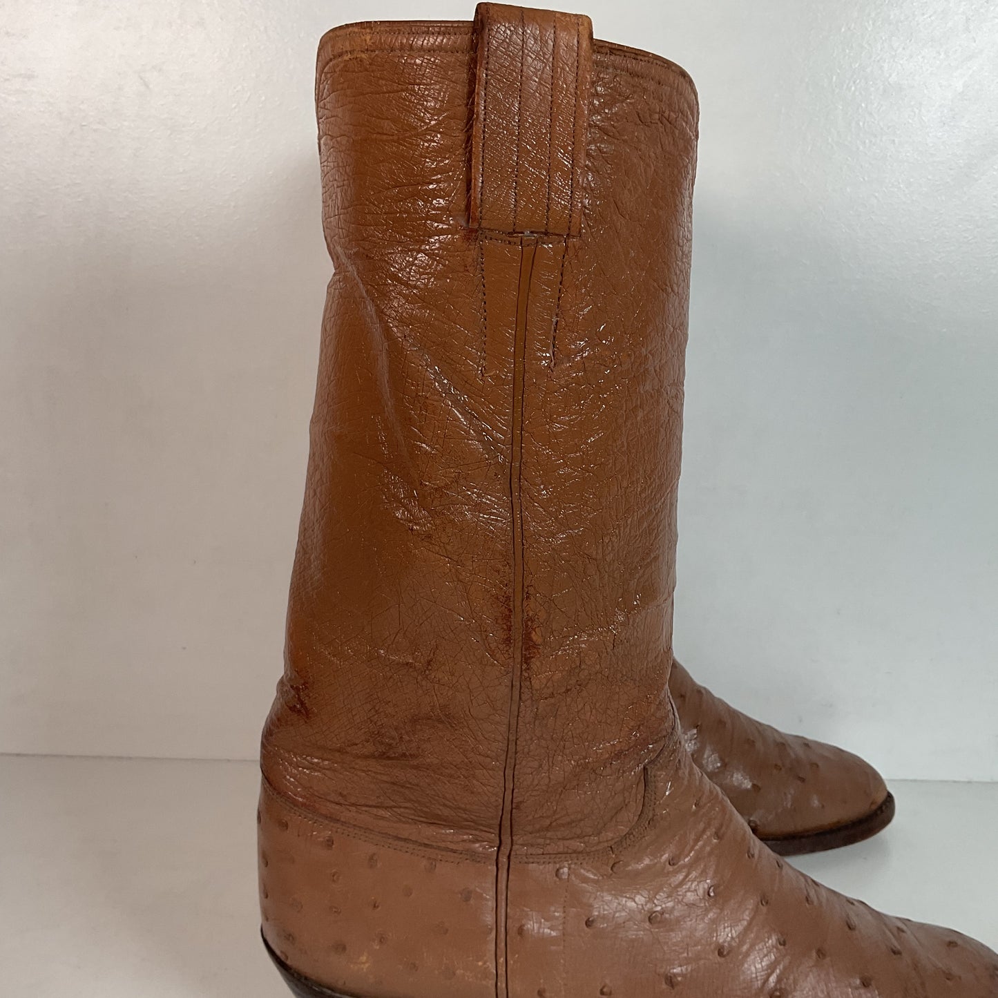 Vintage M.L. Leddy Full Ostrich Quill Cowboy Boots Custom Thrashed