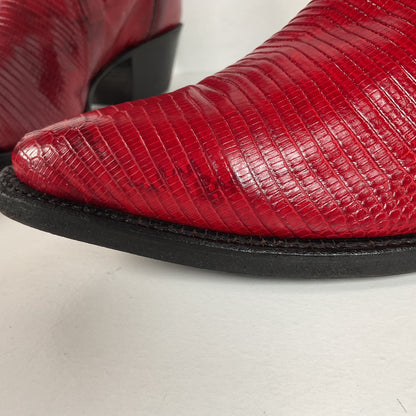 Vintage Justin Teju Lizard Cowgirl Boots | USA Made | Ruby Red | Women’s 7.5 B