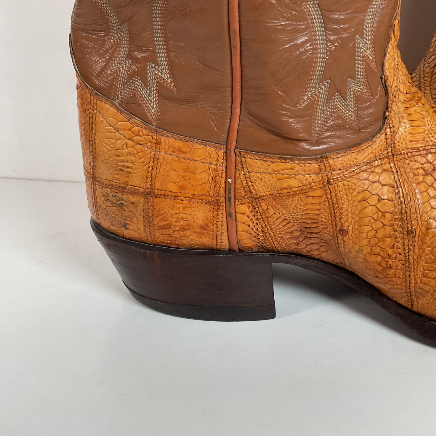 Tony Lama Ostrich Leg Patchwork Cowboy Boots 10 D Gold Label Thrashed