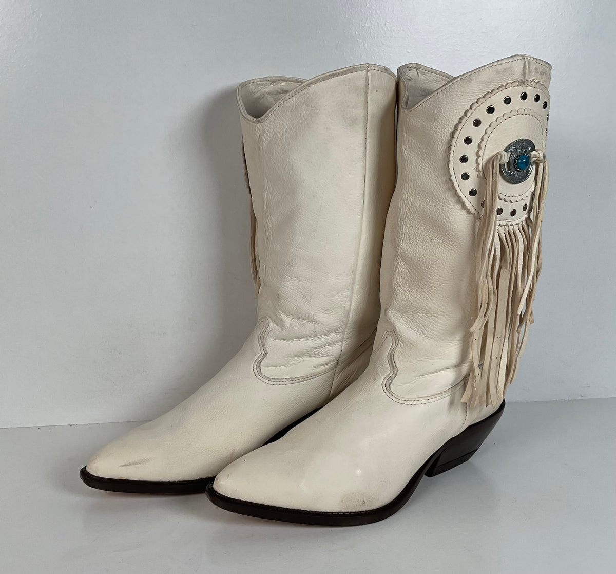 Vintage Zodiac Native Fringe Cowgirl Boots | USA Made | White | Women’s 9 M