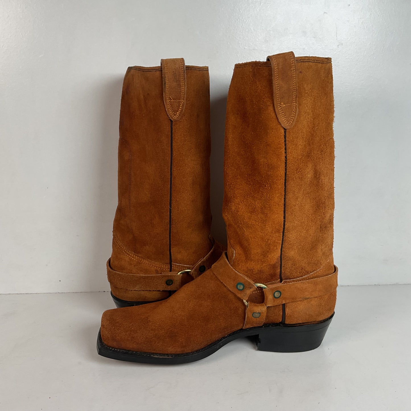 1970s Texas Suede Harness Boots 9 D USA Made Rough Out